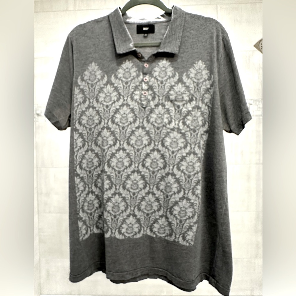 Obey Collared TShirt Polo Mens XL Gray Short Sleeve